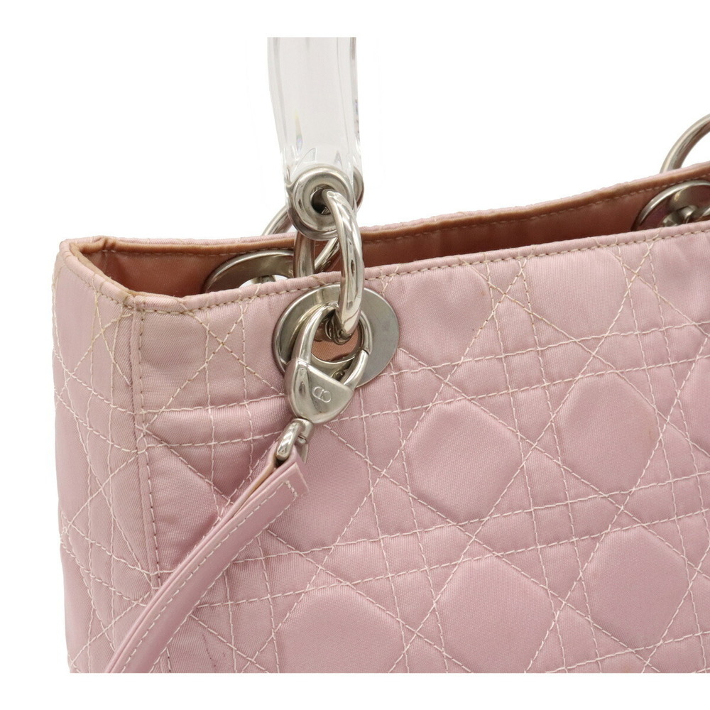 Dior Cannage Handbag Lady Pink Nylon Leather Light Christian - Picture 8 of 9